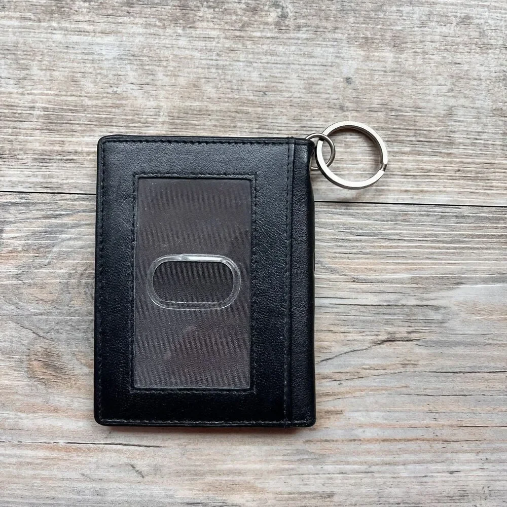 UW Madison Leather Wallet Black Embossed Badgers Keychain Wallet Minimalist